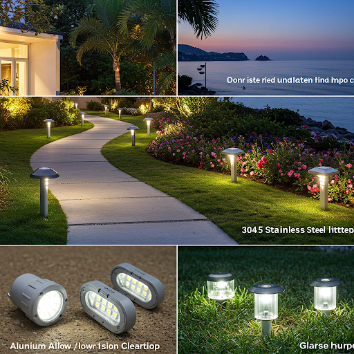 LED Ground Light Luminous Efficiency Design Solutions 9 LED ground lights with aluminum, stainless steel, and glass materials