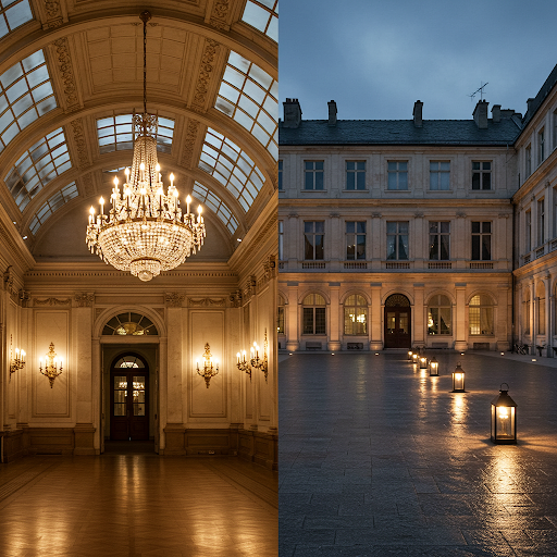 What do you know about the common types of outdoor luminaires 1 Comparison of indoor and outdoor light installations—indoor lights mounted on ceiling and walls with roof cover, outdoor lights often installed on the ground and exposed to weather.